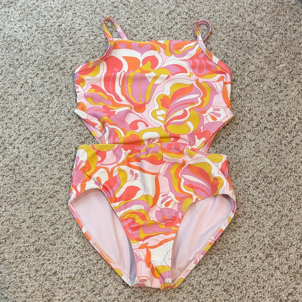 Gap Kids Retro 70s Print Side Cut Out One Piece Swim Suit Size Medium | beach |
